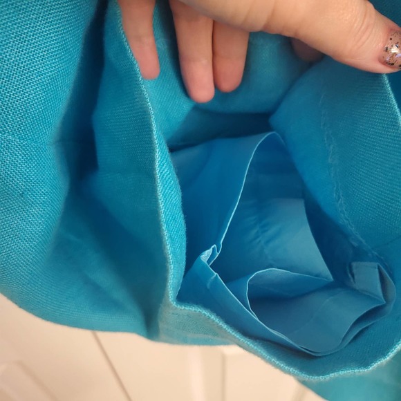 🎯Vintage Talbots Turquoise Irish Linen High Rise Pleated Front Wide Leg Pant 12 - Picture 6 of 16